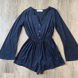 STELLA LAGUNA BEACH Suede Long Sleeve Romper - Navy Size S